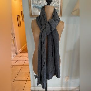 (NWOT) Tory Burch Large Cable Knit 100% Merino Wool Grey Oblong Scarf